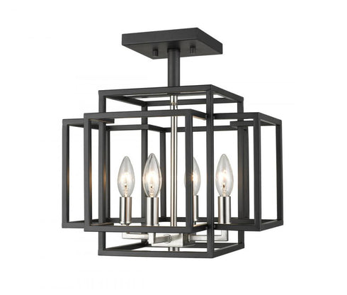 Z-Lite Titania 4 Light Semi Flush Mount in Black + Brushed Nickel Finish Model: 454SF-BK-BN