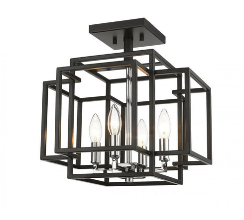 Z-Lite Titania 4 Light Semi Flush Mount in Black + Brushed Nickel Finish Model: 454SF-BK-BN