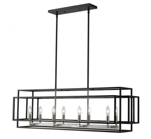 Z-Lite Titania 8 Light Linear Chandelier in Black + Brushed Nickel Finish Model: 454-44L-BK-BN