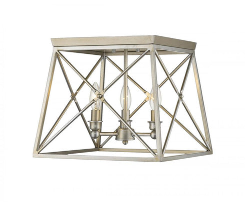 Z-Lite Trestle 3 Light Flush Mount in Antique Silver Finish Model: 447F14-AS