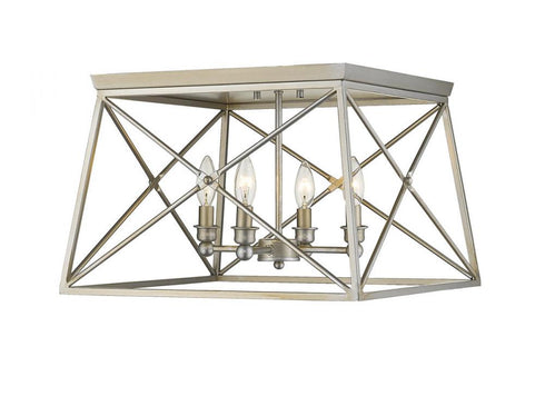 Z-Lite Trestle 4 Light Flush Mount in Antique Silver Finish Model: 447F18-AS