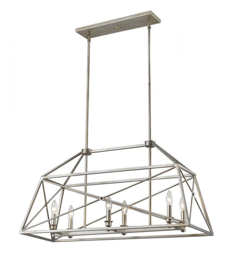 Z-Lite Trestle 6 Light Linear Chandelier in Antique Silver Finish Model: 447-36AS