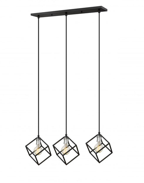 Z-Lite Vertical 3 Light Linear Chandelier in Matte Black + Brushed Nickel Finish Model: 478-3L-MB-BN