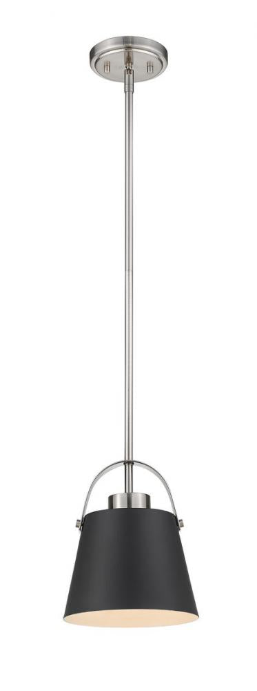 Z-Lite Z-Studio 1 Light Pendant in Matte Black + Brushed Nickel Finish Model: 726MP-MB+BN