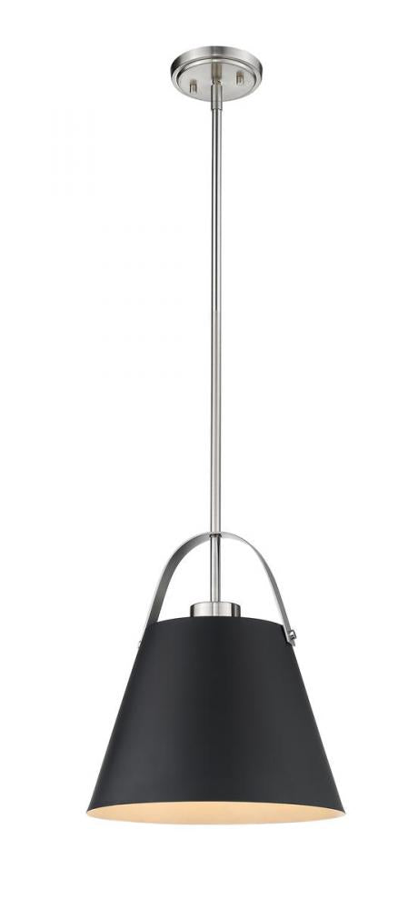 Z-Lite Z-Studio 1 Light Pendant in Matte Black + Brushed Nickel Finish Model: 726P-MB+BN