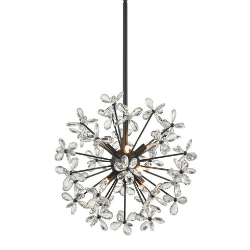 ZEEV Lighting ADELLE 8 Light Floral Crystal Pedal Sputnik in Matte Black Pendant Light Model: CD10212-8-MBK
