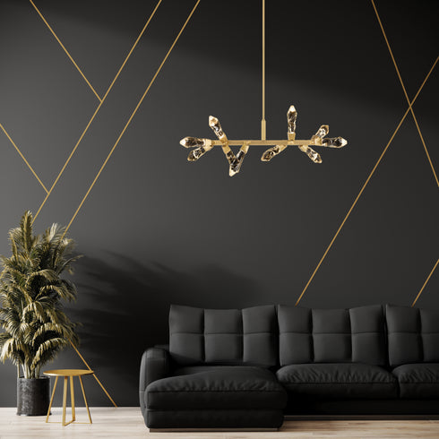 Zeev Lighting ANGELUS 10 Light LED 3CCT 31 Inch 10 Light Crafted Crystal in Aged Brass Linear Adjustable Pendant Model: PL11413-LED-10-AGB