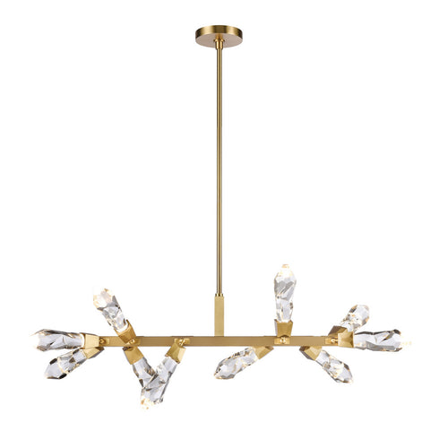 Zeev Lighting ANGELUS 10 Light LED 3CCT 31 Inch 10 Light Crafted Crystal in Aged Brass Linear Adjustable Pendant Model: PL11413-LED-10-AGB