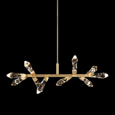 Zeev Lighting ANGELUS 10 Light LED 3CCT 31 Inch 10 Light Crafted Crystal in Aged Brass Linear Adjustable Pendant Model: PL11413-LED-10-AGB