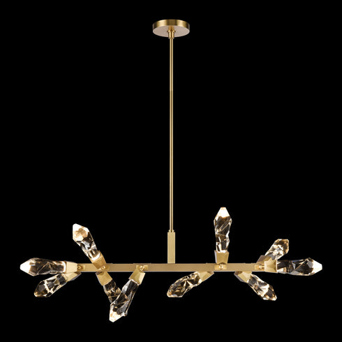 Zeev Lighting ANGELUS 10 Light LED 3CCT 31 Inch 10 Light Crafted Crystal in Aged Brass Linear Adjustable Pendant Model: PL11413-LED-10-AGB