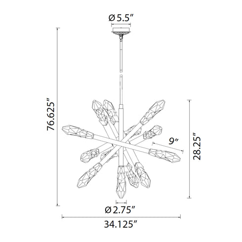 Zeev Lighting ANGELUS 13 Light LED 3CCT 34 Inch 13 Light Crafted Crystals in Satin Brushed Black Sputnik Chandelier Model: CD11418-LED-13-SBB