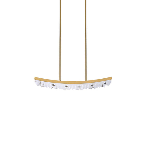 Zeev Lighting ARCUS 1 Light LED 3CCT 32 Inch Unique Curved Crystal in Aged Brass Linear Pendant Light Model: PL11609-LED-32-AGB