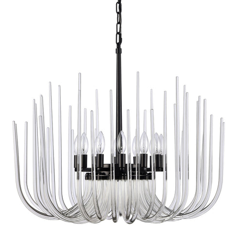 Zeev Lighting ASTORIA 8 Light 8 Light Solid Curved Clear Glass in Satin Brushed Black Pendant Light Model: CD10031-8-SBB