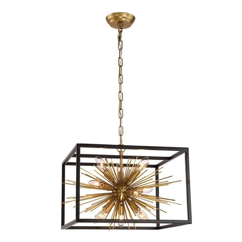 Zeev Lighting BURST 10 Light 10 Light Modern Square Incased in Aged Brass Sputnik Pendant Model: CD10172-10-AGB+MBK