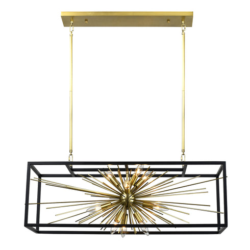 Zeev Lighting BURST 10 Light 10 Light Modern Square Incased in Aged Brass Sputnik Pendant Model: CD10172-10-AGB+MBK