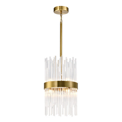 Zeev Lighting CITADEL 8 Light 8 Light 10 Inch Sleek in Aged Brass Banded Cylindrical Crystal Pendant Model: P30105-8-P-AGB