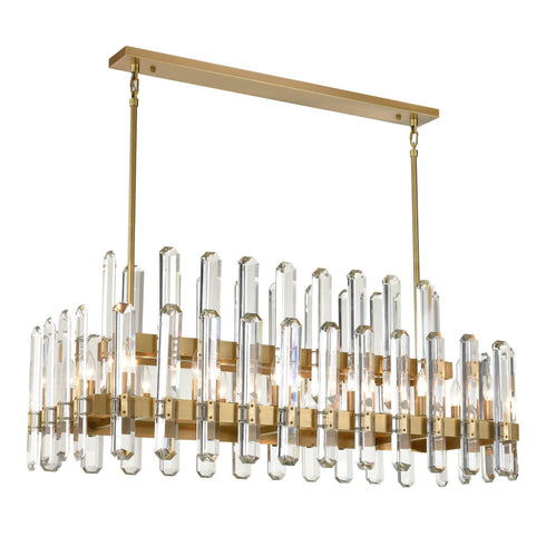ZEEV Lighting CLARION 14 Light 48 Inch 2 Tier in Aged Brass Rectangular Crystal Chandelier Model: CD10332-14-AGB