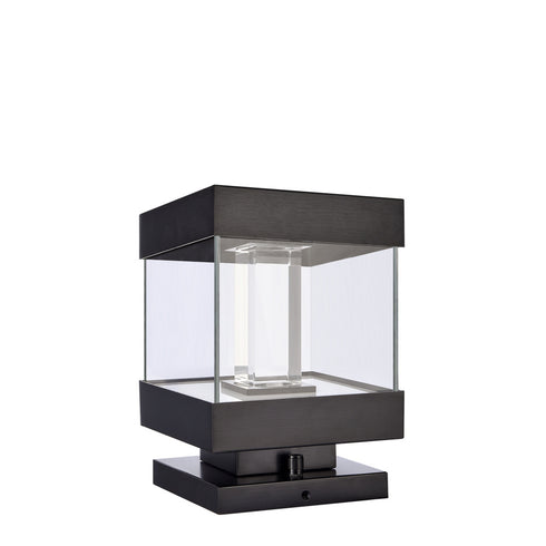 ZEEV Lighting Claro Outdoor LED 9 Inch Square Glass Crystal Bollard in Matte Black Model: EBP11109-LED-9S-MBK