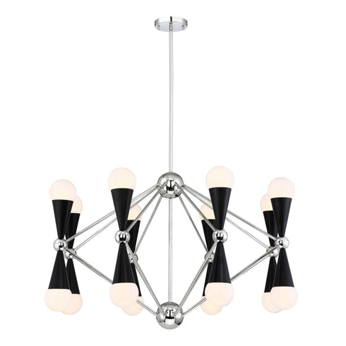 ZEEV Lighting CROSBY 16 Light 36 Inch Geometric Prism Decorative Chandelier in Polished Nickel Finish Model: CD10221-16-PN+MBK