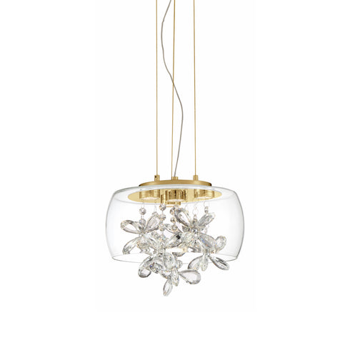 Zeev Lighting DESTINY 8 Light LED 16 Inch Clear Glass Dome Shade Pendant Light in Aged Brass Finish Model: P30110-LED-AGB