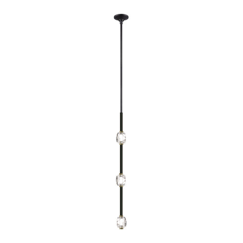 ZEEV Lighting Diamante 28 Inch LED 3 Light Vertical Crystal Pendant in Oxide Black & Brass Model: PV10809-LED-3-BX-LB