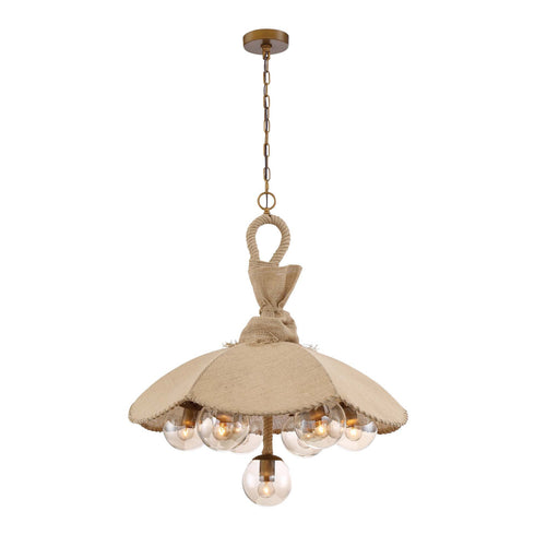 Zeev Lighting DUJOUR 7 Light 7 Light 28 Inch Burlap Dome Pendant in Antique Brass Finish Model: CD10195-7-AB