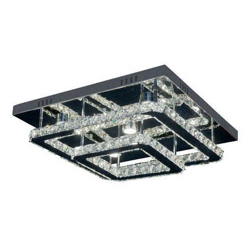 ZEEV Lighting Ember 22 Inch 2 Tier Square Crystal LED Flush Mount in Chrome Finish Model: FM60021-LED-CH-D