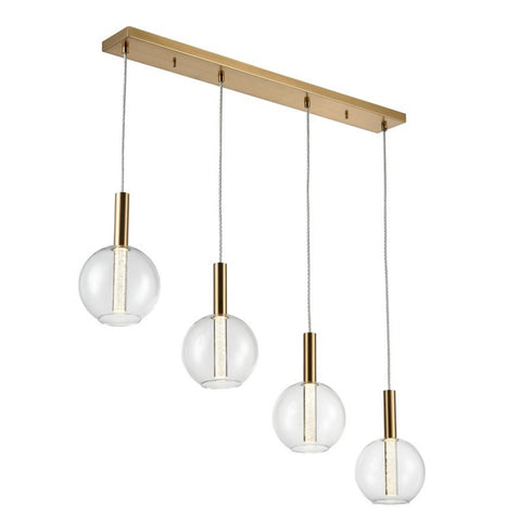 Zeev Lighting EMPIRE 4 Light 4 Light LED 40 Inch Clear Globe Glass Seeded Acrylic in Golden Brass Multi Pendant Model: MP40040-LED-GB