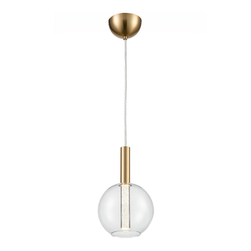 Zeev Lighting EMPIRE LED 7 Inch Clear Globe Glass Seeded Acrylic in Golden Brass Mini Pendant Model: MP40039-LED-GB