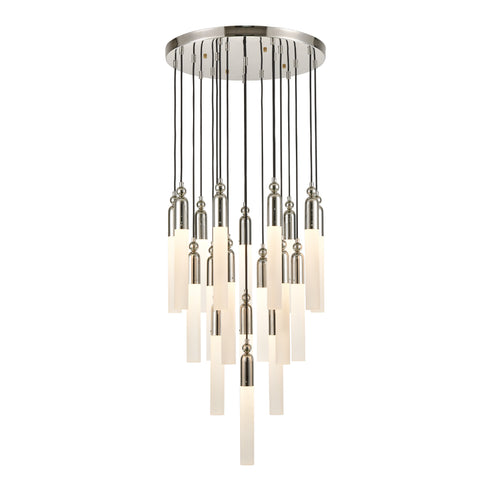 ZEEV Lighting FUSION 19 Light 25 Inch Cylindrical Glass in Aged Brass Multi Pendant Model: CD10320-19-AGB
