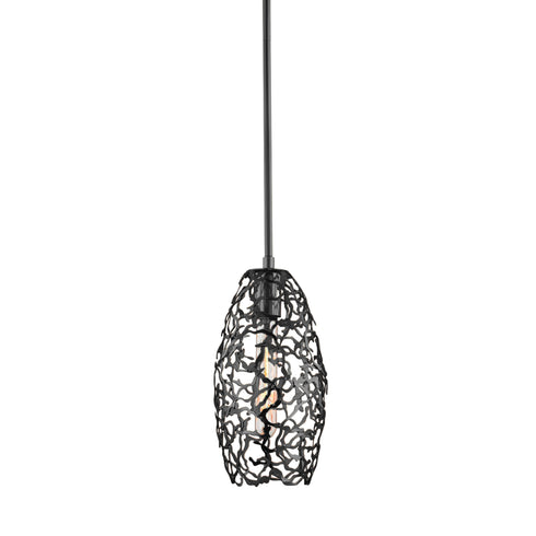 Zeev Lighting HELIOS 1 Light 1 Light 6 Inch Organic in Matte Black Metal Convex Shade Mini Pendant Model: MP40024-1-MBK
