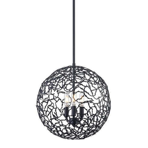 ZEEV Lighting HELIOS 3 Light 14 Inch Organic in Matte Black Metal Globe Pendant Model: P30038-3-MBK