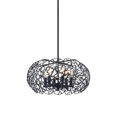 ZEEV Lighting HELIOS 6 Light 18 Inch Organic in Matte Black Oval Shade Pendant Light Model: P30039-6-MBK