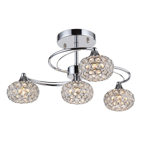 ZEEV Lighting KENT 4 Light 18 Inch Swirling Crystal Globe Semi Flush Mount in Chrome Finish Model: SF50005-4-CH