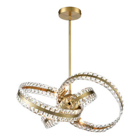 ZEEV Lighting KNOT 6 Light 19 Inch 3 Band Orbital in Aged Brass Crystal Pendant Light Model: P30096-6-AGB