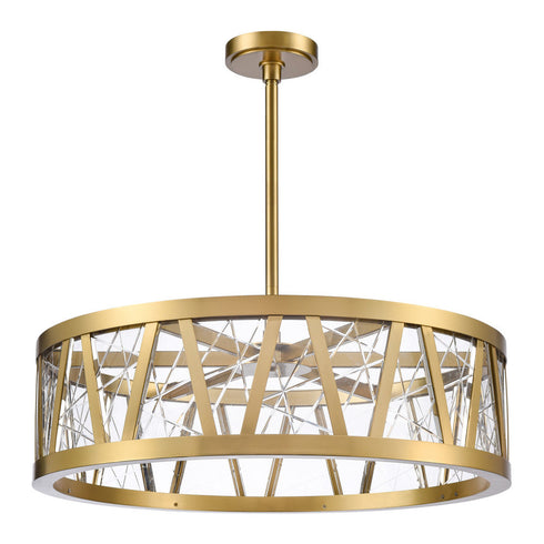 Zeev Lighting LUCUS 2 Light LED 3CCT 30 Inch Thick Engraved Crystals in Aged Brass Drum Pendant Light Model: P11519-LED-AGB