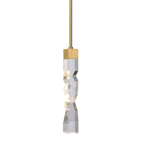 Zeev Lighting MAMADIM 1 Light LED 3CCT 1 Light 2 Inch x2 Inch Carved Crystal in Aged Brass Mini Pendant Model: MP11301-LED-2x2-AGB