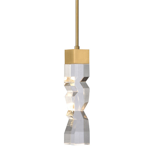 Zeev Lighting MAMADIM 1 Light LED 3CCT 1 Light 2 Inch x2 Inch Carved Crystal in Aged Brass Mini Pendant Model: MP11301-LED-2x2-AGB