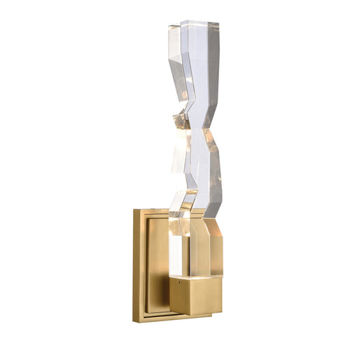 Zeev Lighting MAMADIM 1 Light LED 3CCT 1 Light 2 Inch x2 Inch Carved Crystal in Aged Brass Vertical Wall Sconce Model: WS11309-LED-1-2x2-AGB