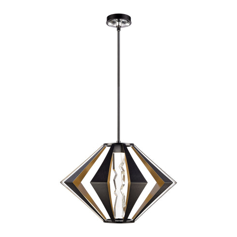 ZEEV Lighting Mamadim 24 Inch LED Architectural Crystal Pendant in Black & Brass in Satin Brushed Black Finish Model: EP11371-LED-1-2x2-SBB+AGB