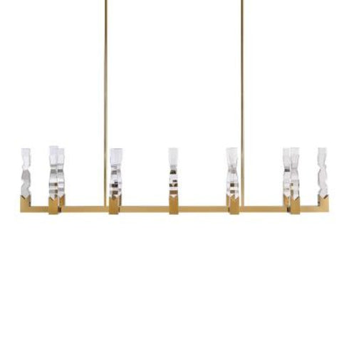 ZEEV Lighting Mamadim 72 Inch LED 12 Light 2 Inch x2 Inch Crystal Linear in Aged Brass Model: PL11356-LED-12-2x2-AGB