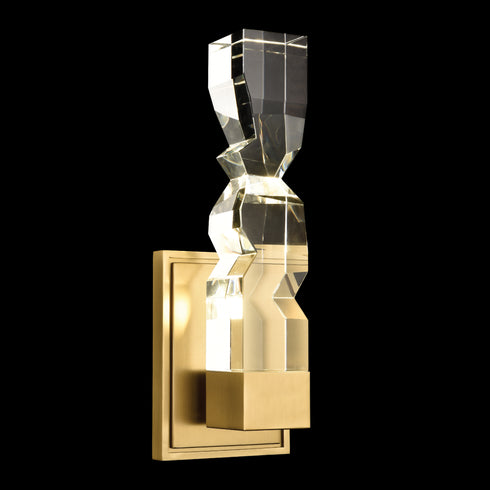 ZEEV Lighting MAMADIM LED 3CCT 1 Light 3 Inch x3 Inch Carved Crystal Matte White Vertical Wall Sconce in Aged Brass Finish Model: WS11313-LED-1-3x3-AGB