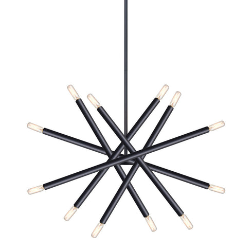 Zeev Lighting MANDELORIAN 12 Light 12 Light 14 Inch Adjustable Satin Brushed Black Sputnik Chandelier in Matte Black Finish Model: CD10036-12-MBK