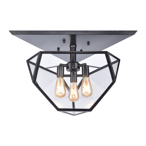 Zeev Lighting MOONBOW 3 Light 3 Light 21 Inch Architectural Glass in Satin Brushed Black Semi Flush Mount Model: SF50011-3-SBB