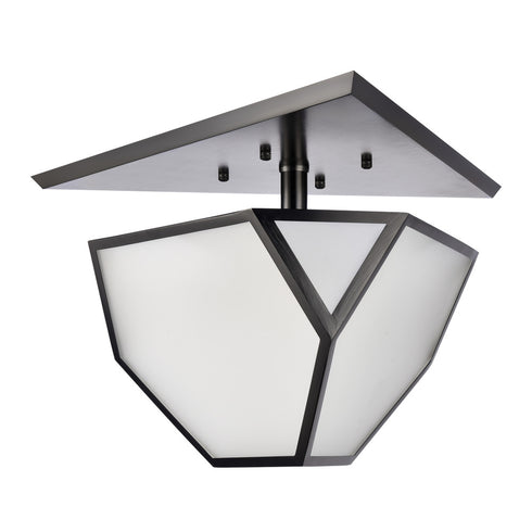 Zeev Lighting MOONBOW 3 Light 3 Light 21 Inch Architectural Glass in Satin Brushed Black Semi Flush Mount Model: SF50011-3-SBB