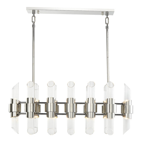 ZEEV Lighting PILLAR 32 Duo Light 48 Inch in Aged Brass Linear Glass Chandelier Model: CD10365-32-AGB