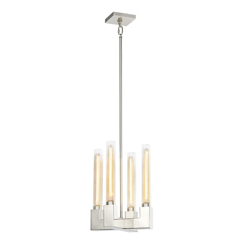 ZEEV Lighting PLACID 4 Light 12 Inch in Aged Brass Square Arm Styled Glass Chandelier Model: P30099-4-AGB