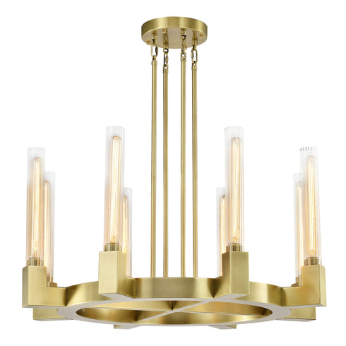 ZEEV Lighting PLACID 8 Light 32 Inch in Aged Brass Wheel Styled Glass Chandelier Model: CD10359-8-AGB