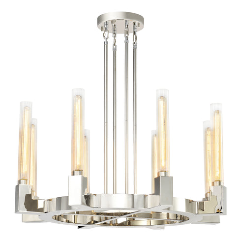 ZEEV Lighting PLACID 8 Light 32 Inch in Aged Brass Wheel Styled Glass Chandelier Model: CD10359-8-AGB