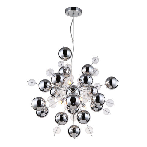 Zeev Lighting PROTON 8 Light 8 Light 24 Inch Glass Globe Sputnik Chandelier in Chrome Finish Model: CD10140-8-CH